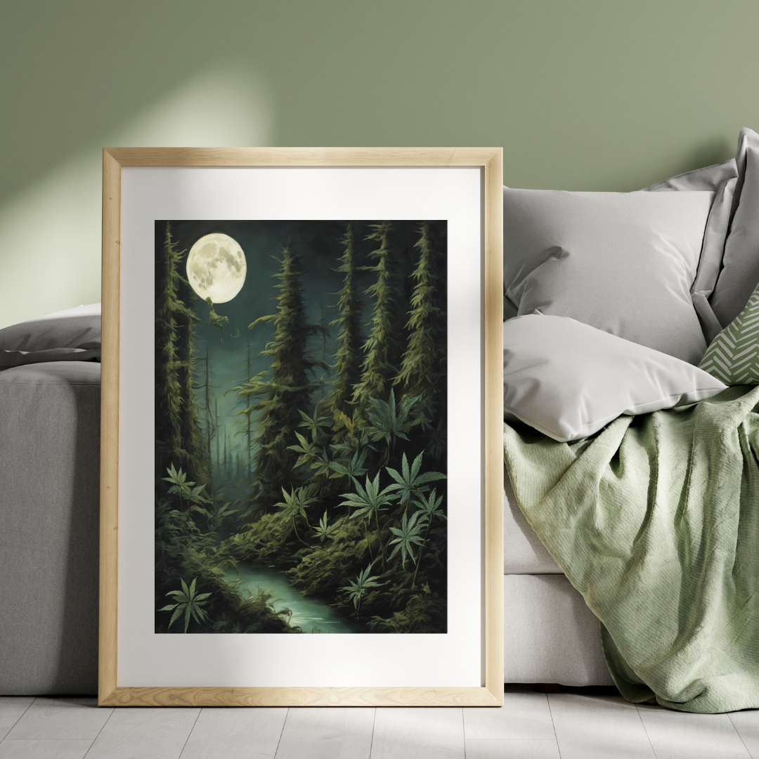 Gothic Cannabis Art | Dark Fantasy Print | Mystical Weed Art | Witchy Stoner Decor | Cannabis Moon Print | Trippy Forest Poster | 420-Friendly