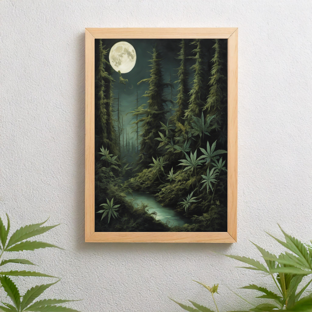 Gothic Cannabis Art | Dark Fantasy Print | Mystical Weed Art | Witchy Stoner Decor | Cannabis Moon Print | Trippy Forest Poster | 420-Friendly