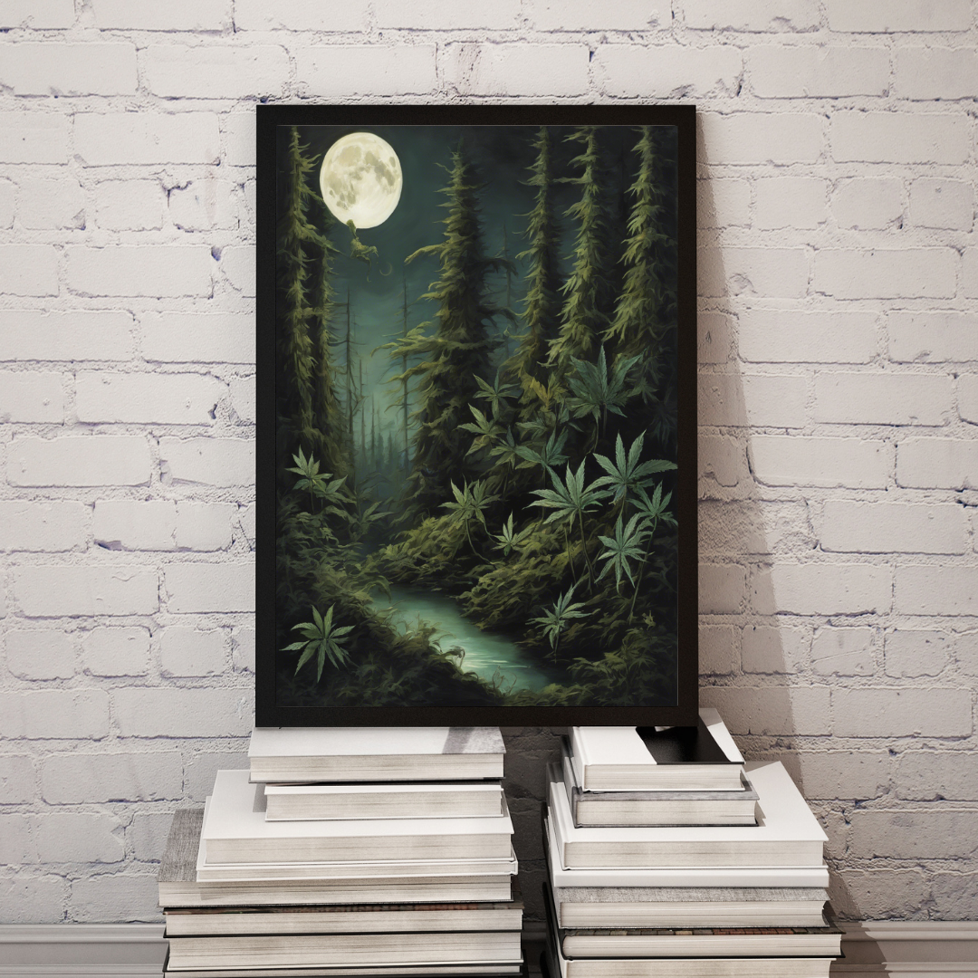 Gothic Cannabis Art | Dark Fantasy Print | Mystical Weed Art | Witchy Stoner Decor | Cannabis Moon Print | Trippy Forest Poster | 420-Friendly