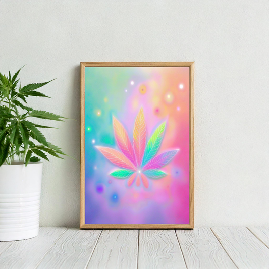 Luminous Pastel Cannabis Leaf Wall Art | Stay High Art | Cannabis Wall Art | Artful Cannabis | Weed Poster | Trippie Wall Art | Cannabis Poster | Marijuana Art