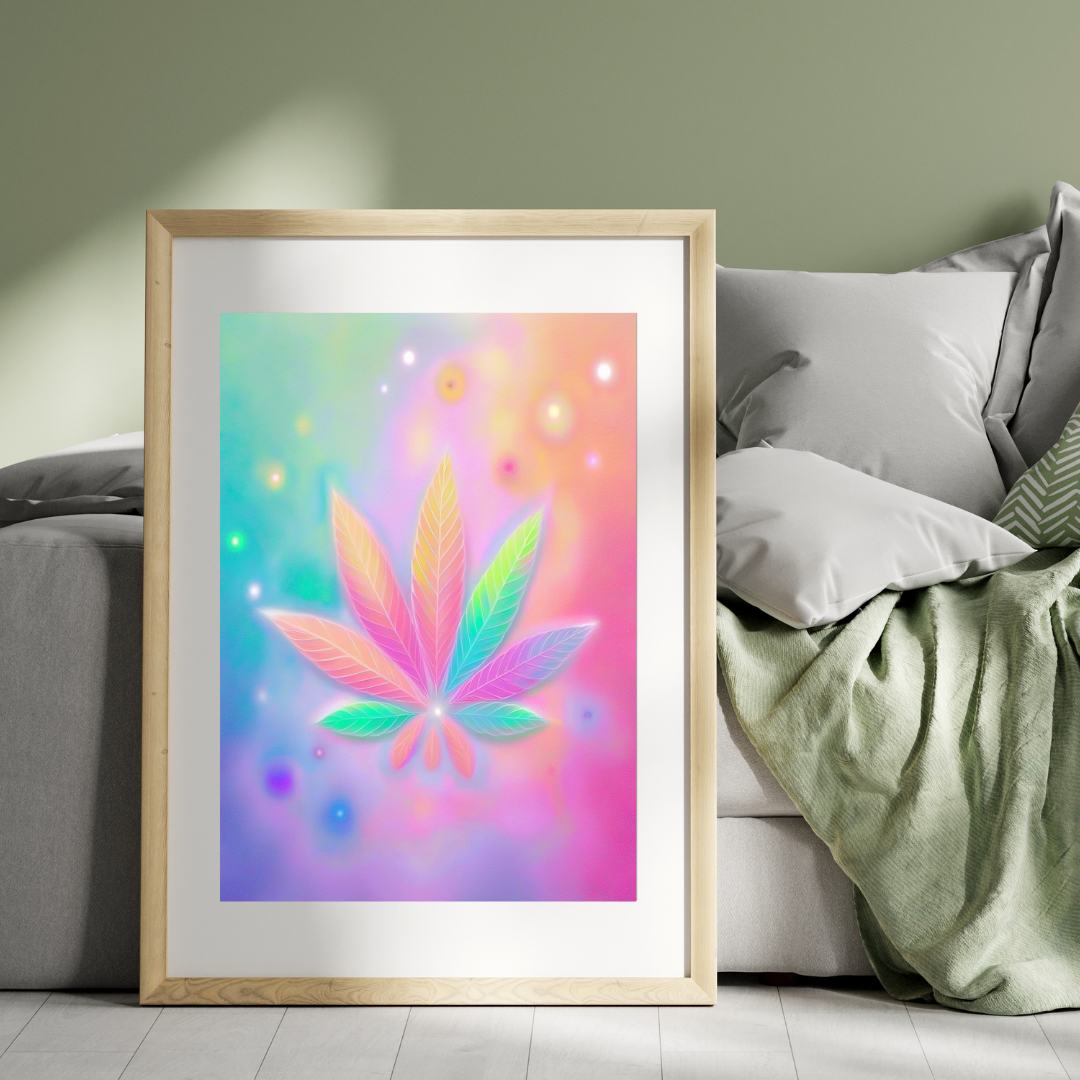 Luminous Pastel Cannabis Leaf Wall Art | Stay High Art | Cannabis Wall Art | Artful Cannabis | Weed Poster | Trippie Wall Art | Cannabis Poster | Marijuana Art