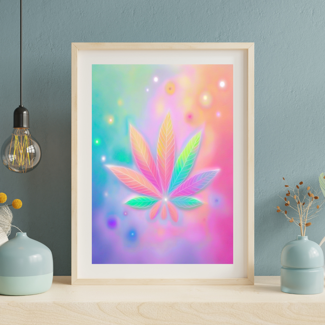 Luminous Pastel Cannabis Leaf Wall Art | Stay High Art | Cannabis Wall Art | Artful Cannabis | Weed Poster | Trippie Wall Art | Cannabis Poster | Marijuana Art