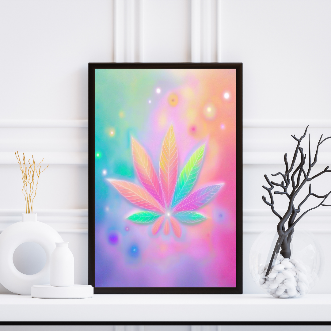 Luminous Pastel Cannabis Leaf Wall Art | Stay High Art | Cannabis Wall Art | Artful Cannabis | Weed Poster | Trippie Wall Art | Cannabis Poster | Marijuana Art