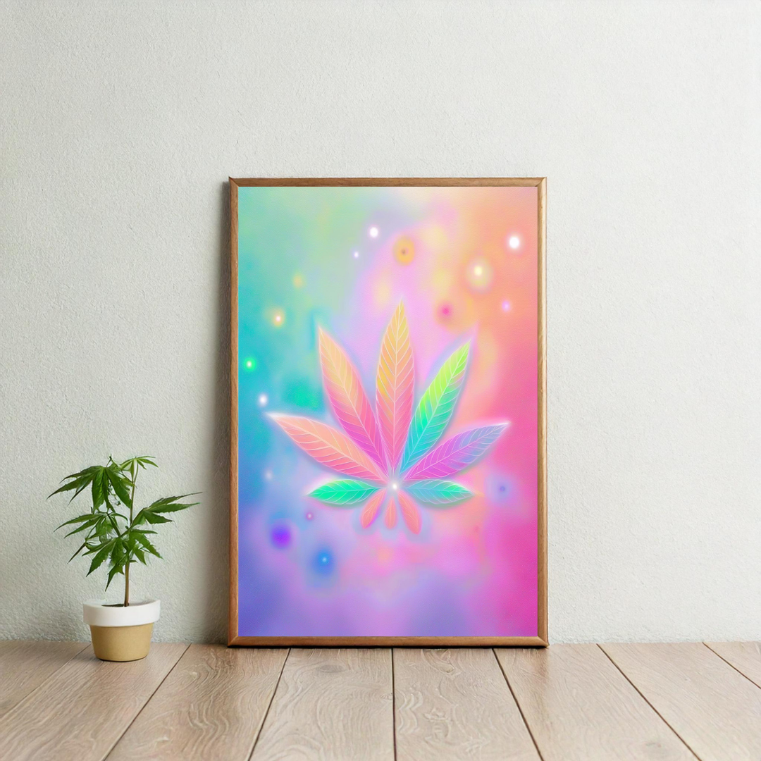 Luminous Pastel Cannabis Leaf Wall Art | Stay High Art | Cannabis Wall Art | Artful Cannabis | Weed Poster | Trippie Wall Art | Cannabis Poster | Marijuana Art