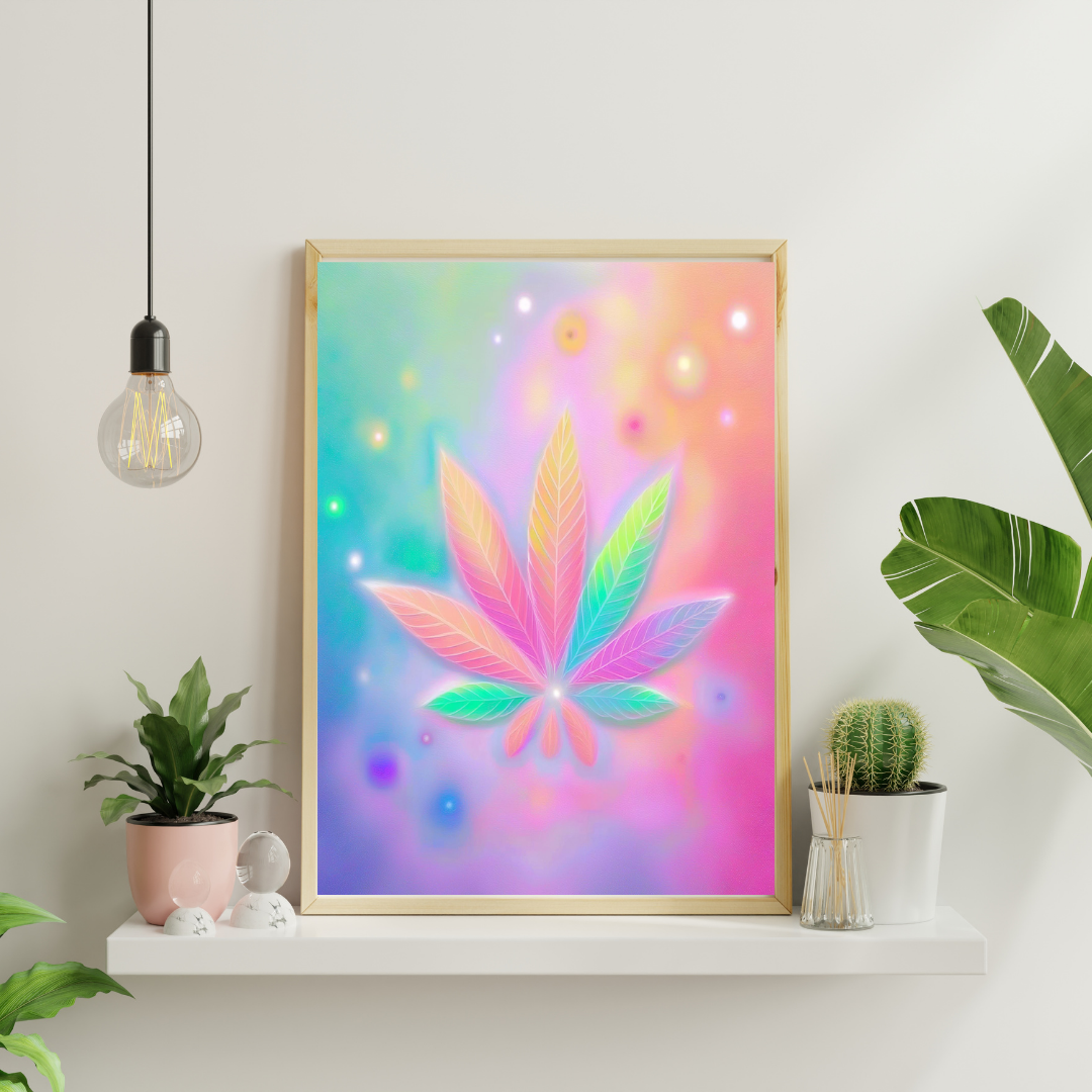 Luminous Pastel Cannabis Leaf Wall Art | Stay High Art | Cannabis Wall Art | Artful Cannabis | Weed Poster | Trippie Wall Art | Cannabis Poster | Marijuana Art