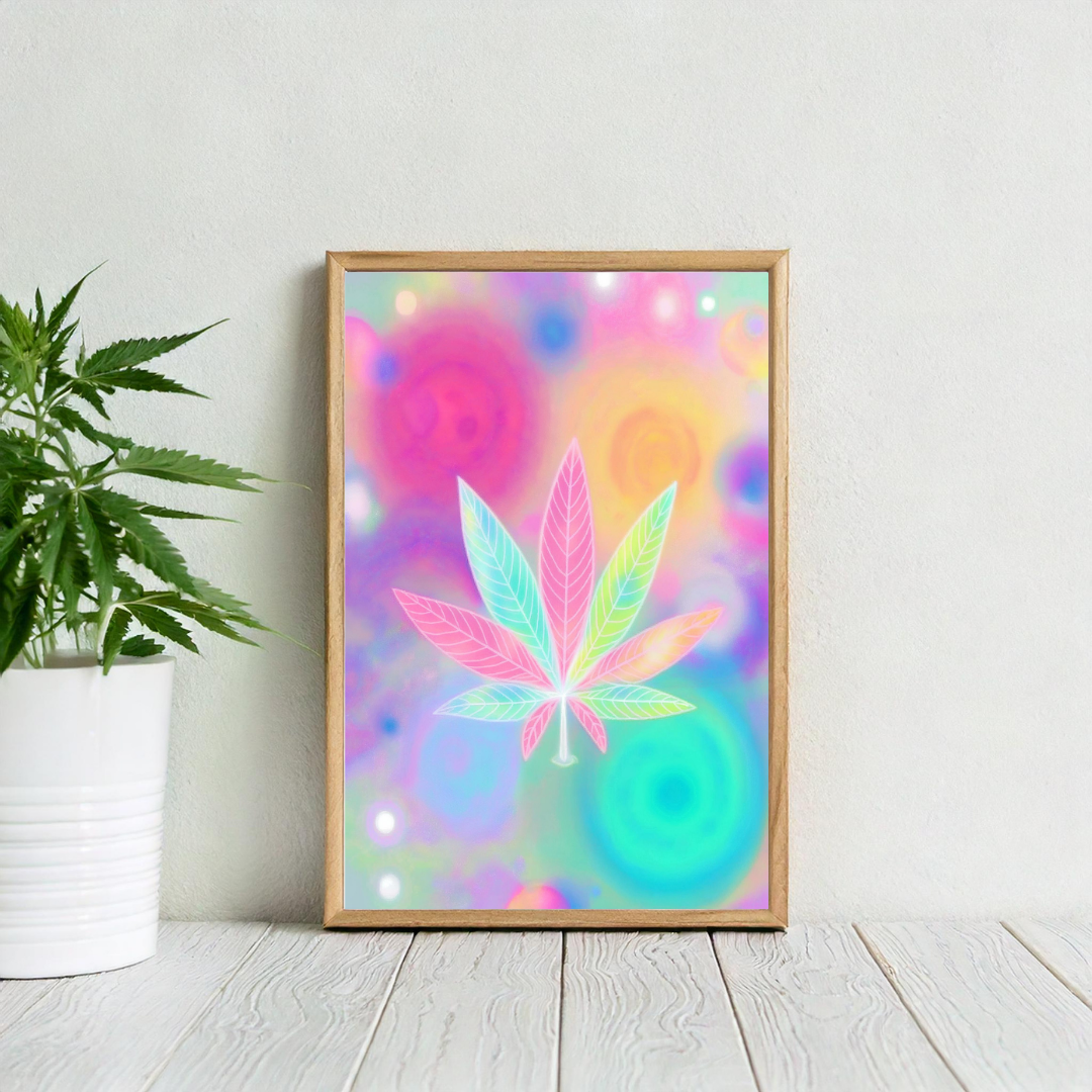 Psychedelic Pastel Cannabis Leaf Digital Wall Art | Cannabis Wall Art | Artful Cannabis | Trippie Wall Art | Weed Poster | Cannabis Poster | Marijuana Art