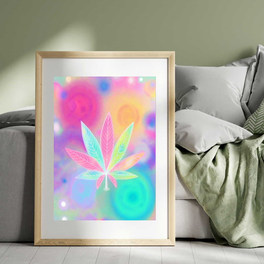 Psychedelic Pastel Cannabis Leaf Digital Wall Art | Cannabis Wall Art | Artful Cannabis | Trippie Wall Art | Weed Poster | Cannabis Poster | Marijuana Art