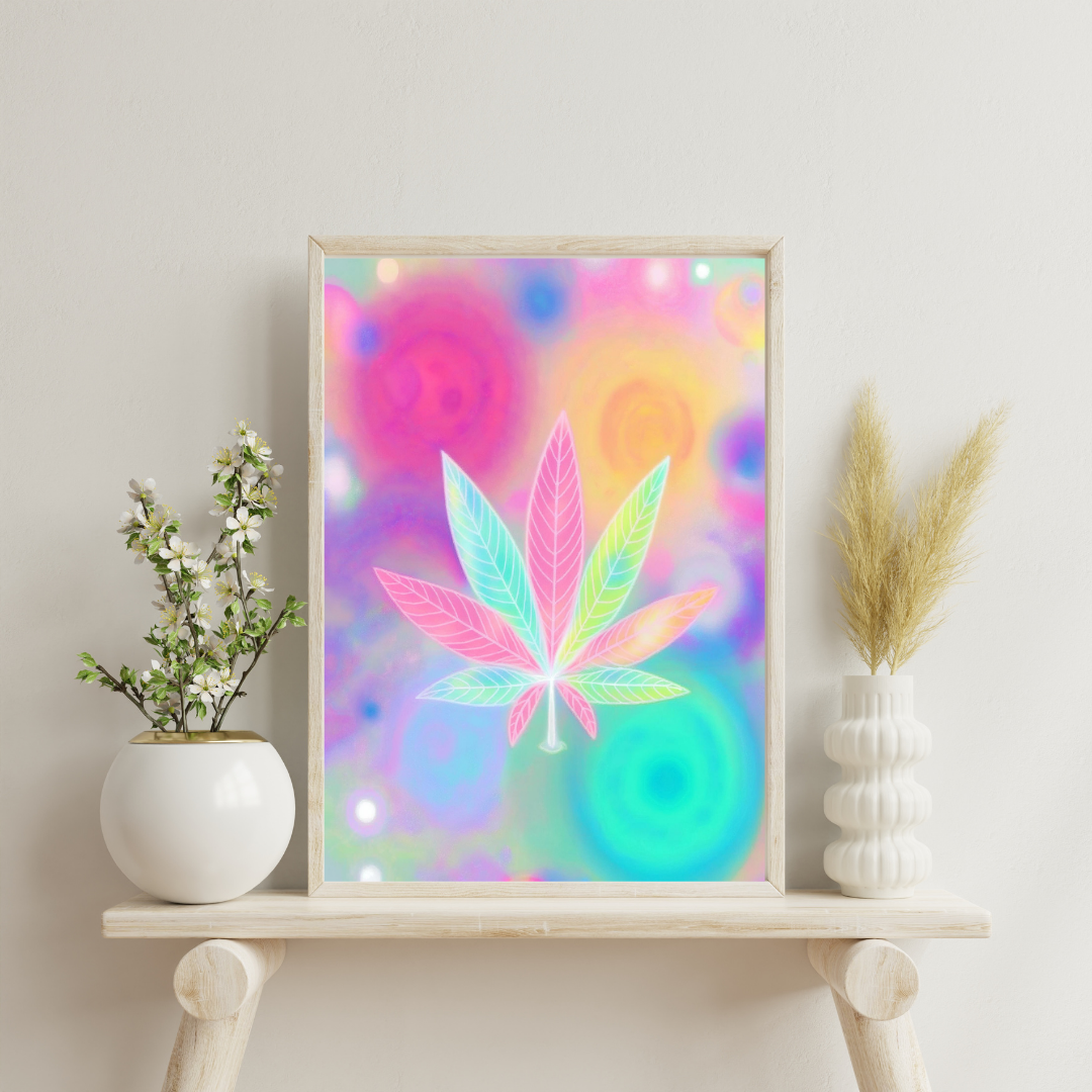 Psychedelic Pastel Cannabis Leaf Digital Wall Art | Cannabis Wall Art | Artful Cannabis | Trippie Wall Art | Weed Poster | Cannabis Poster | Marijuana Art