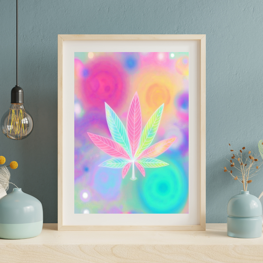 Psychedelic Pastel Cannabis Leaf Digital Wall Art | Cannabis Wall Art | Artful Cannabis | Trippie Wall Art | Weed Poster | Cannabis Poster | Marijuana Art