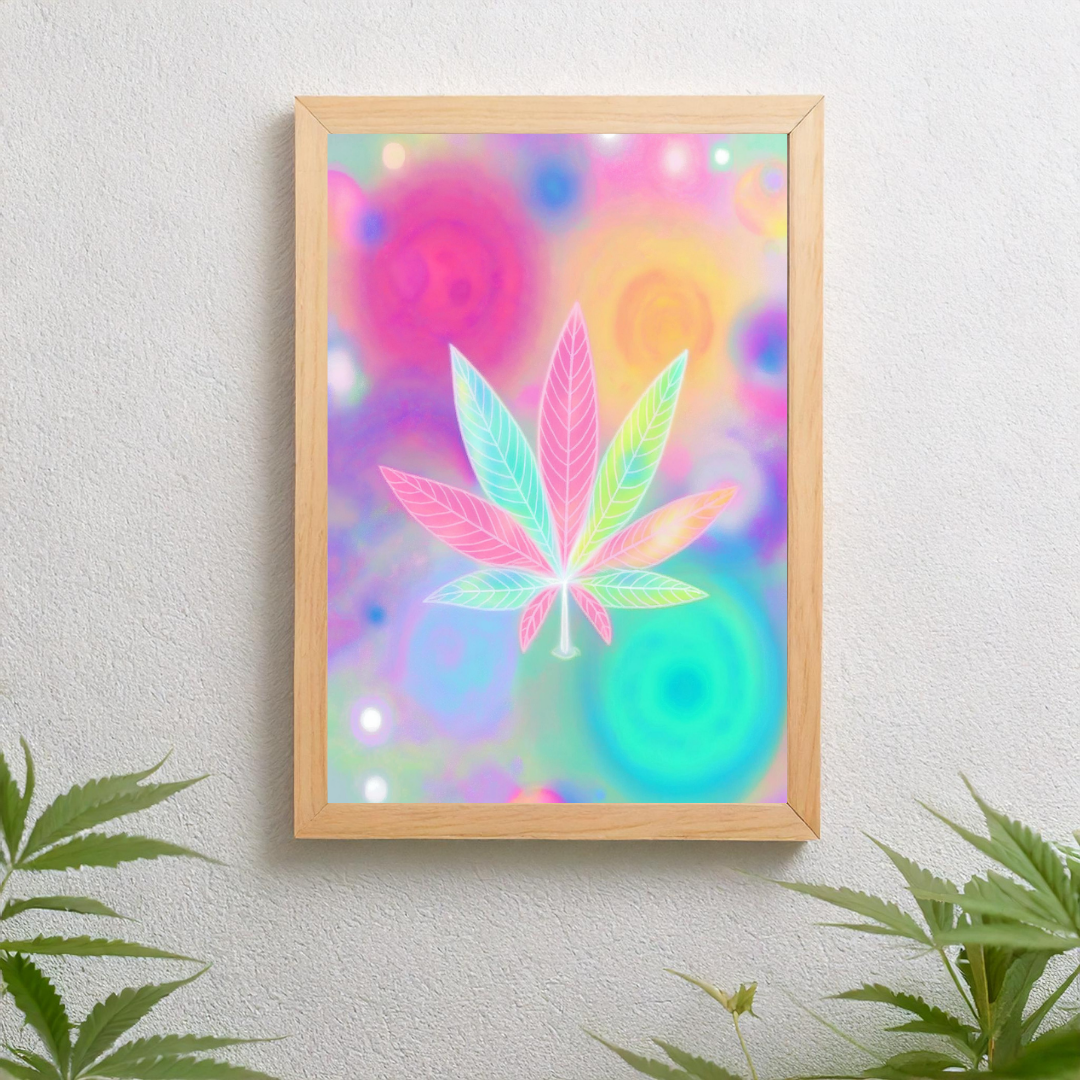 Psychedelic Pastel Cannabis Leaf Digital Wall Art | Cannabis Wall Art | Artful Cannabis | Trippie Wall Art | Weed Poster | Cannabis Poster | Marijuana Art