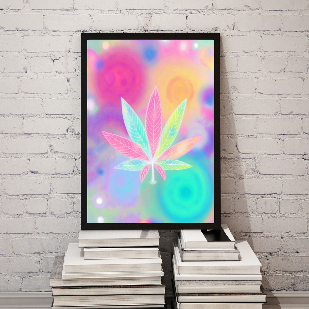 Psychedelic Pastel Cannabis Leaf Digital Wall Art | Cannabis Wall Art | Artful Cannabis | Trippie Wall Art | Weed Poster | Cannabis Poster | Marijuana Art