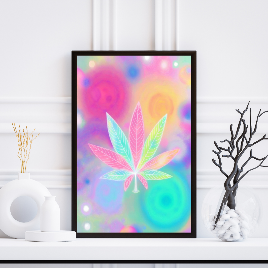 Psychedelic Pastel Cannabis Leaf Digital Wall Art | Cannabis Wall Art | Artful Cannabis | Trippie Wall Art | Weed Poster | Cannabis Poster | Marijuana Art