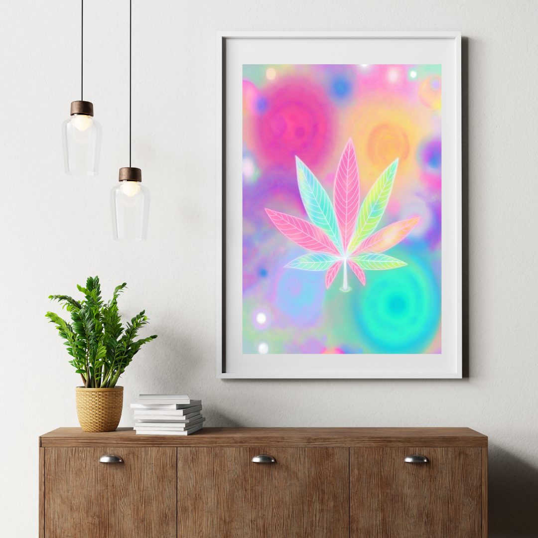 Psychedelic Pastel Cannabis Leaf Digital Wall Art | Cannabis Wall Art | Artful Cannabis | Trippie Wall Art | Weed Poster | Cannabis Poster | Marijuana Art