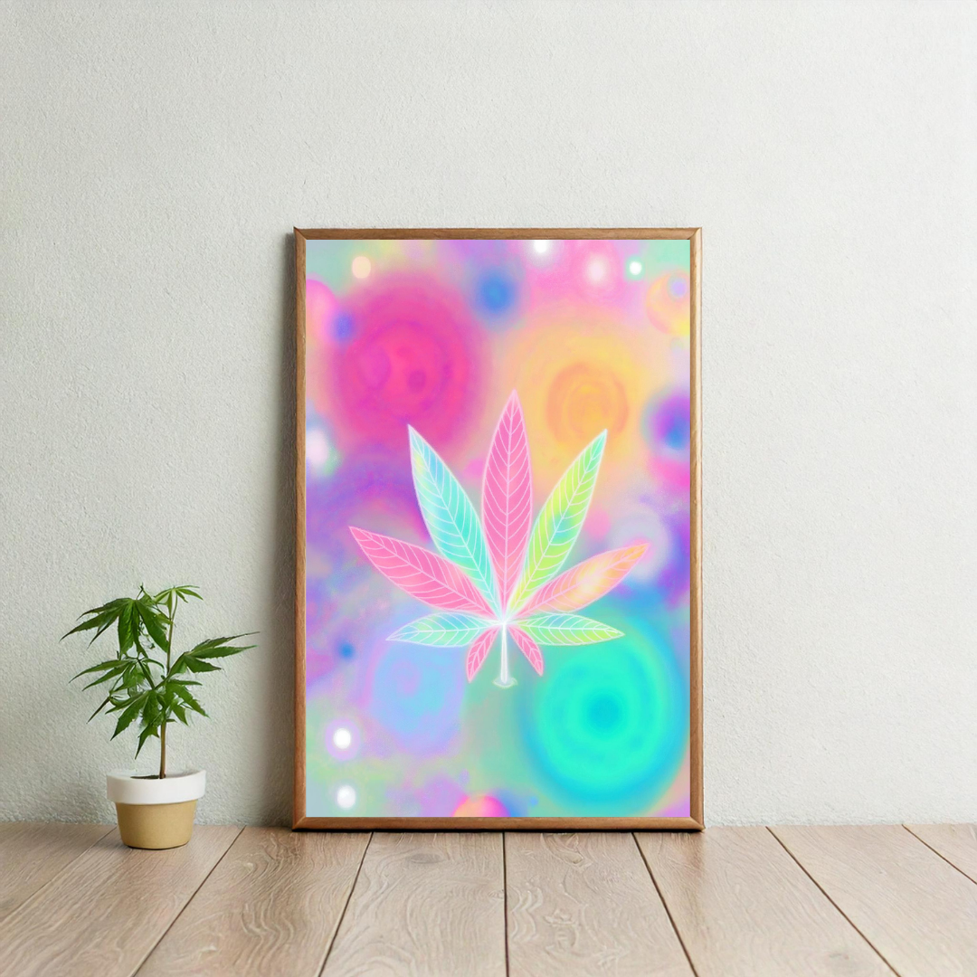 Psychedelic Pastel Cannabis Leaf Digital Wall Art | Cannabis Wall Art | Artful Cannabis | Trippie Wall Art | Weed Poster | Cannabis Poster | Marijuana Art