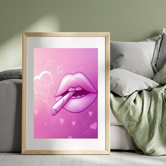 Pink Lips Art | Trippy Wall Art | Cannabis Poster | Marijuana Art | 420-Friendly Decor | Stay High Art | Fun Weed Art | Psychedelic Lips Print