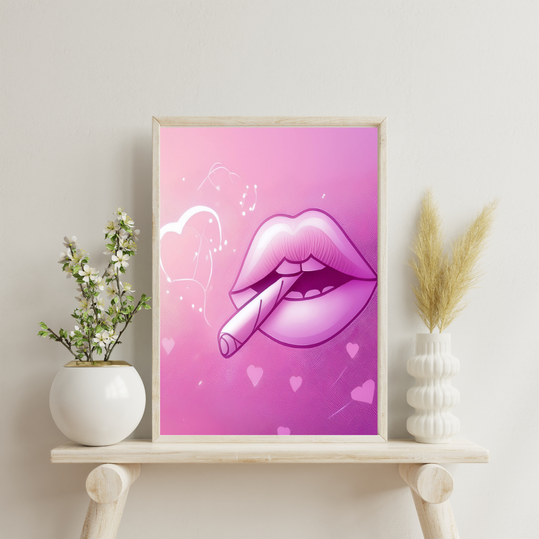 Pink Lips Art | Trippy Wall Art | Cannabis Poster | Marijuana Art | 420-Friendly Decor | Stay High Art | Fun Weed Art | Psychedelic Lips Print