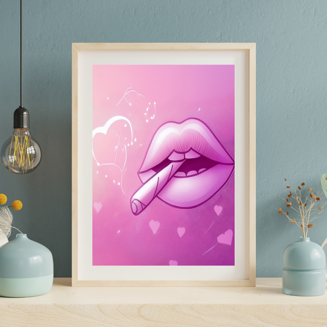 Pink Lips Art | Trippy Wall Art | Cannabis Poster | Marijuana Art | 420-Friendly Decor | Stay High Art | Fun Weed Art | Psychedelic Lips Print