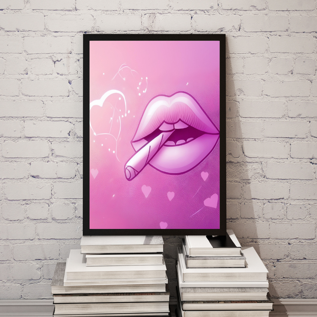 Pink Lips Art | Trippy Wall Art | Cannabis Poster | Marijuana Art | 420-Friendly Decor | Stay High Art | Fun Weed Art | Psychedelic Lips Print