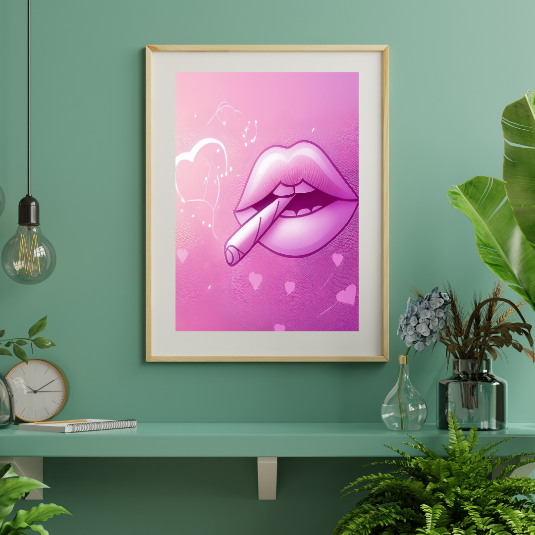 Pink Lips Art | Trippy Wall Art | Cannabis Poster | Marijuana Art | 420-Friendly Decor | Stay High Art | Fun Weed Art | Psychedelic Lips Print