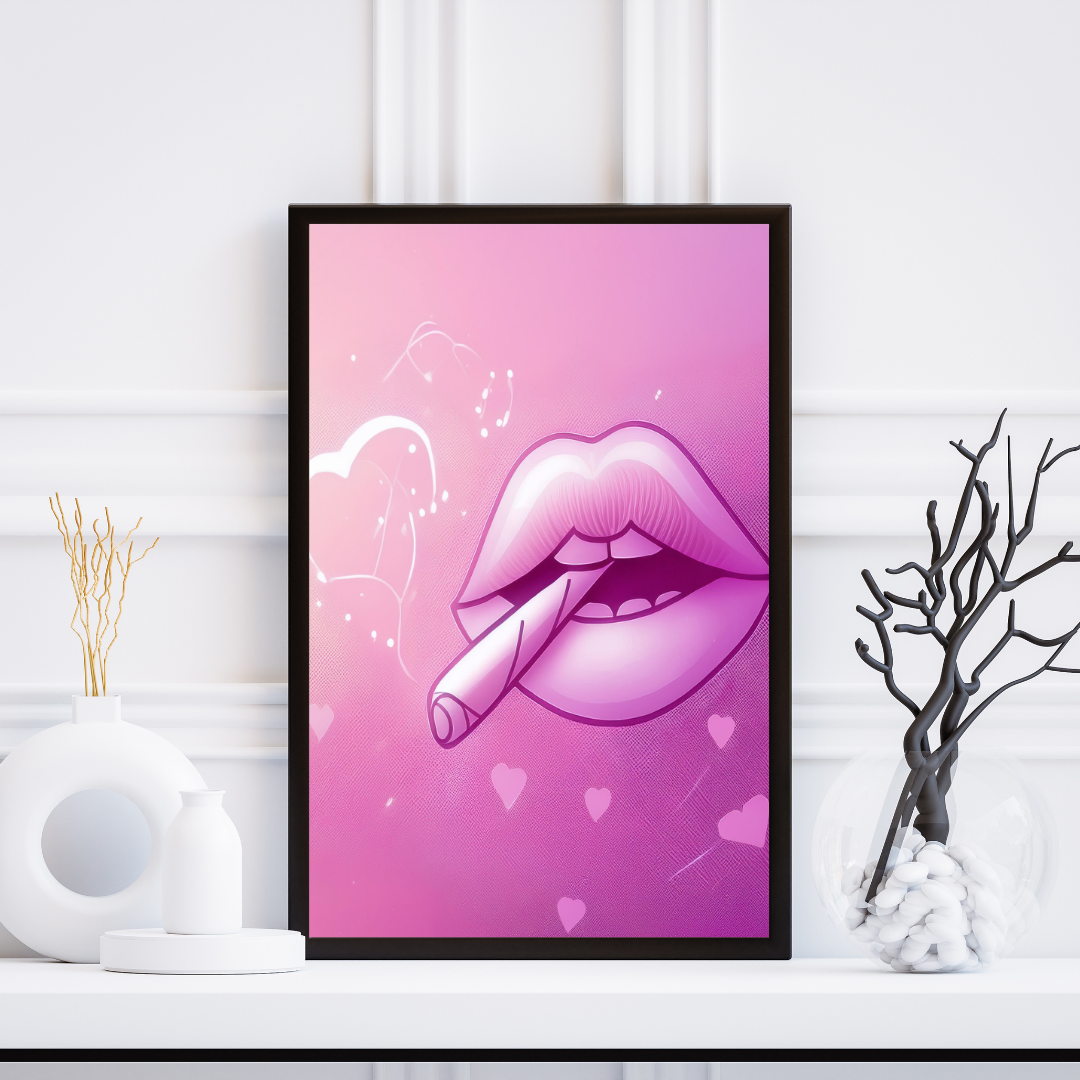 Pink Lips Art | Trippy Wall Art | Cannabis Poster | Marijuana Art | 420-Friendly Decor | Stay High Art | Fun Weed Art | Psychedelic Lips Print