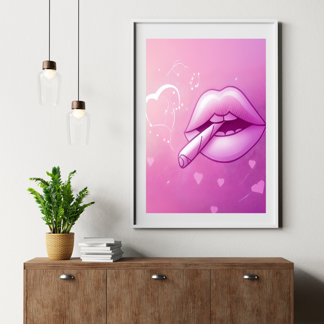 Pink Lips Art | Trippy Wall Art | Cannabis Poster | Marijuana Art | 420-Friendly Decor | Stay High Art | Fun Weed Art | Psychedelic Lips Print