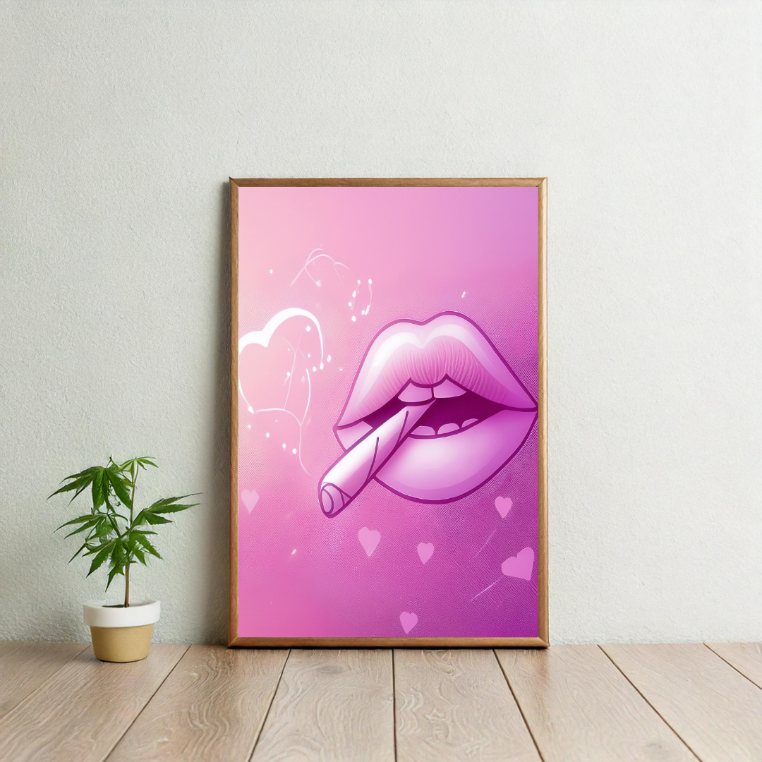 Pink Lips Art | Trippy Wall Art | Cannabis Poster | Marijuana Art | 420-Friendly Decor | Stay High Art | Fun Weed Art | Psychedelic Lips Print