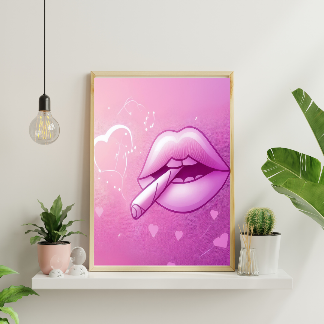 Pink Lips Art | Trippy Wall Art | Cannabis Poster | Marijuana Art | 420-Friendly Decor | Stay High Art | Fun Weed Art | Psychedelic Lips Print