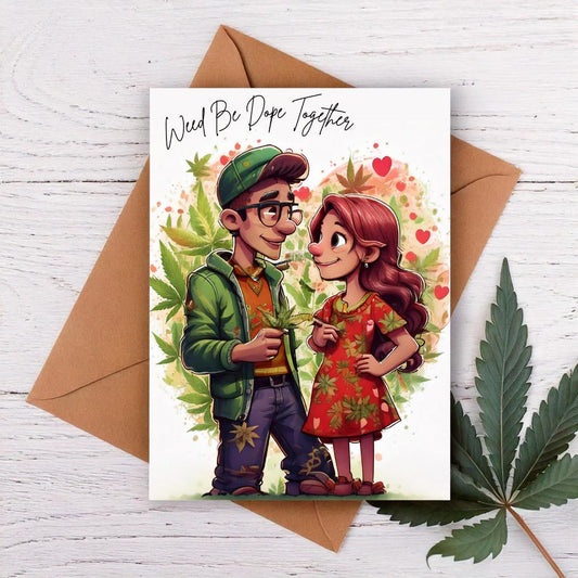 &quot;Weed be Dope Together&quot; Cannabis Valentine&#39;s Day Card with a couple