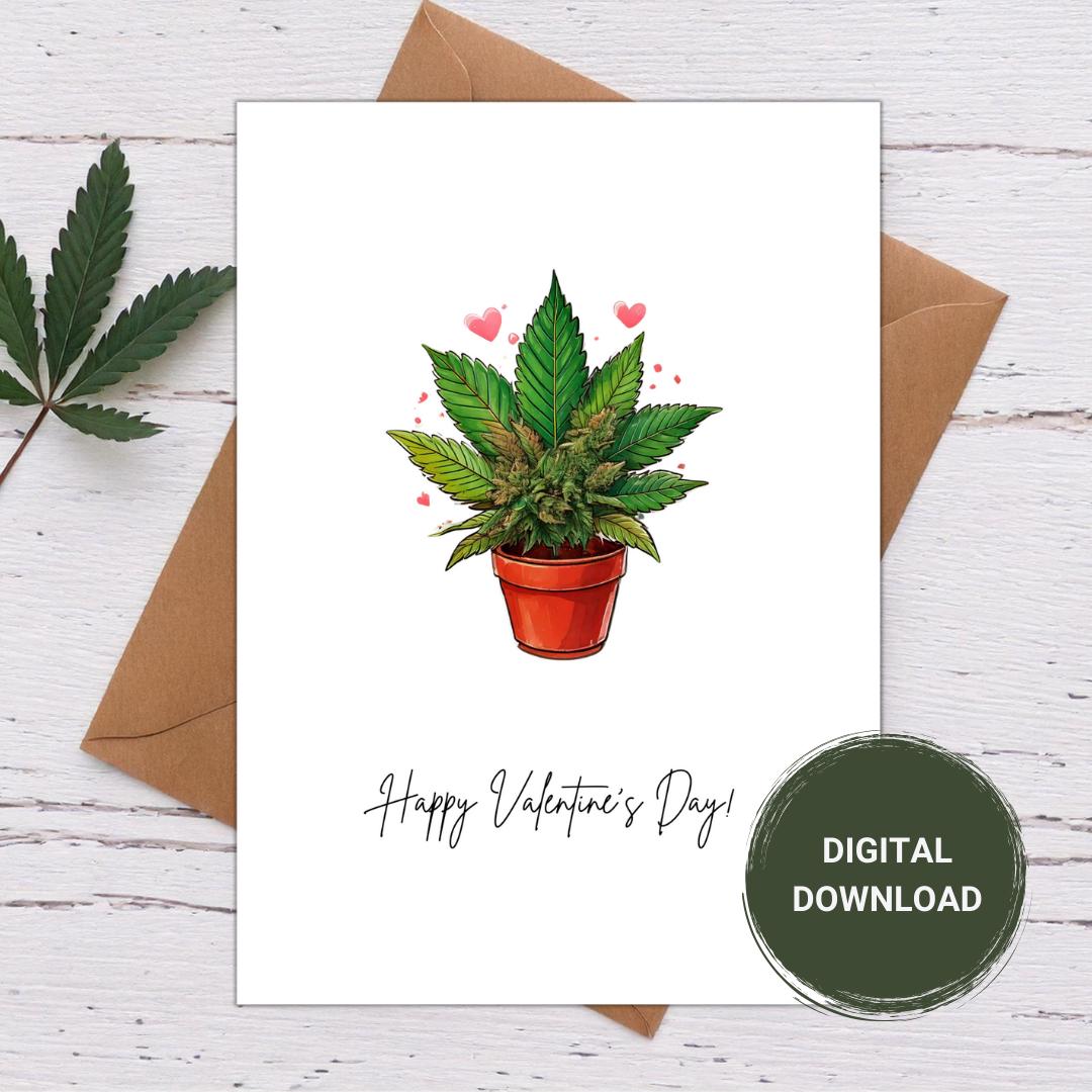 Happy Valentine&#39;s Day cannabis plant card