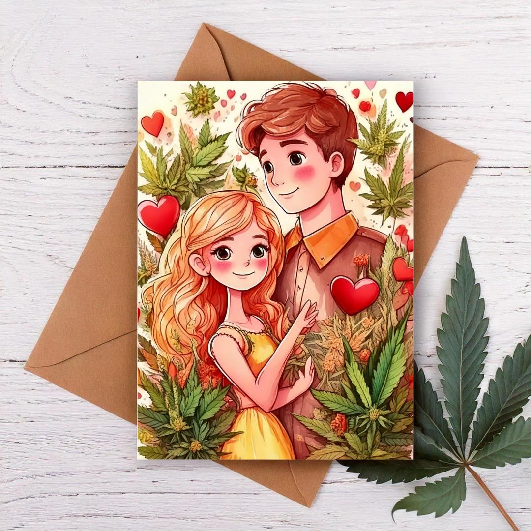 Romantic cannabis stoner couple Valentine&#39;s day card