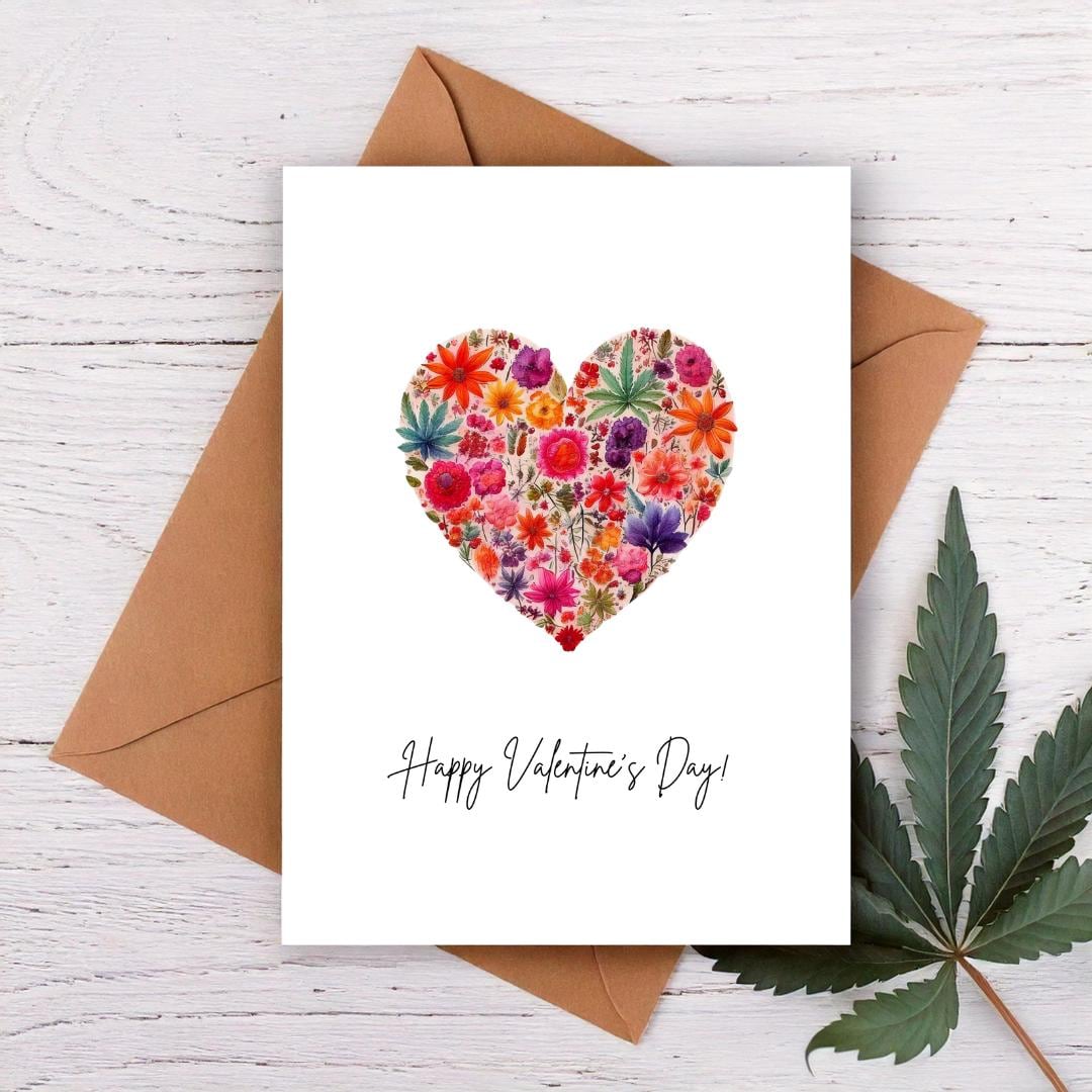 Cannabis and flower happy Valentine&#39;s Day card