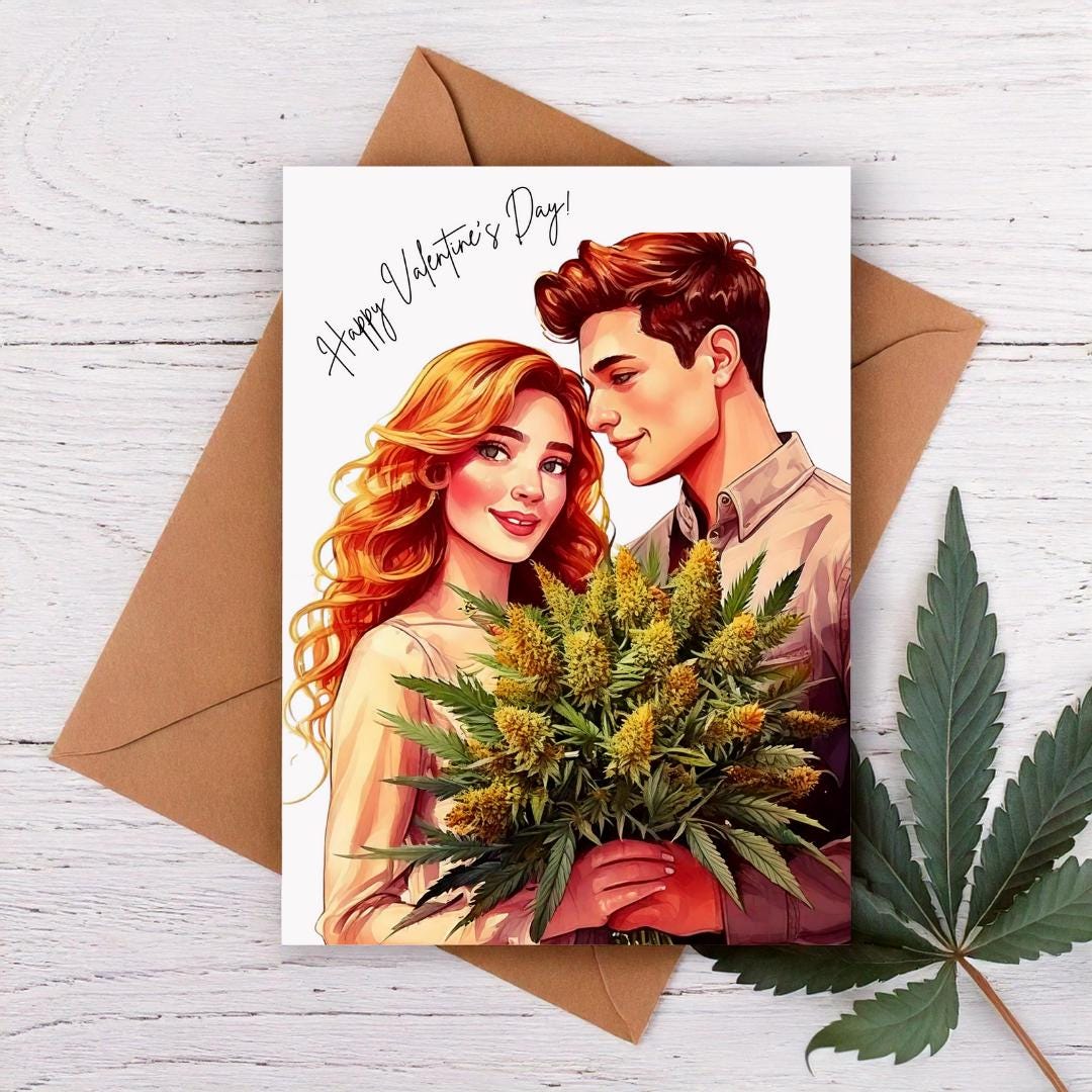 Cannabis bouquet happy valentine&#39;s day card