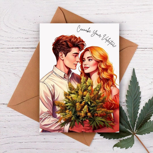 Cannabe your valentine card with cannabis bouquet