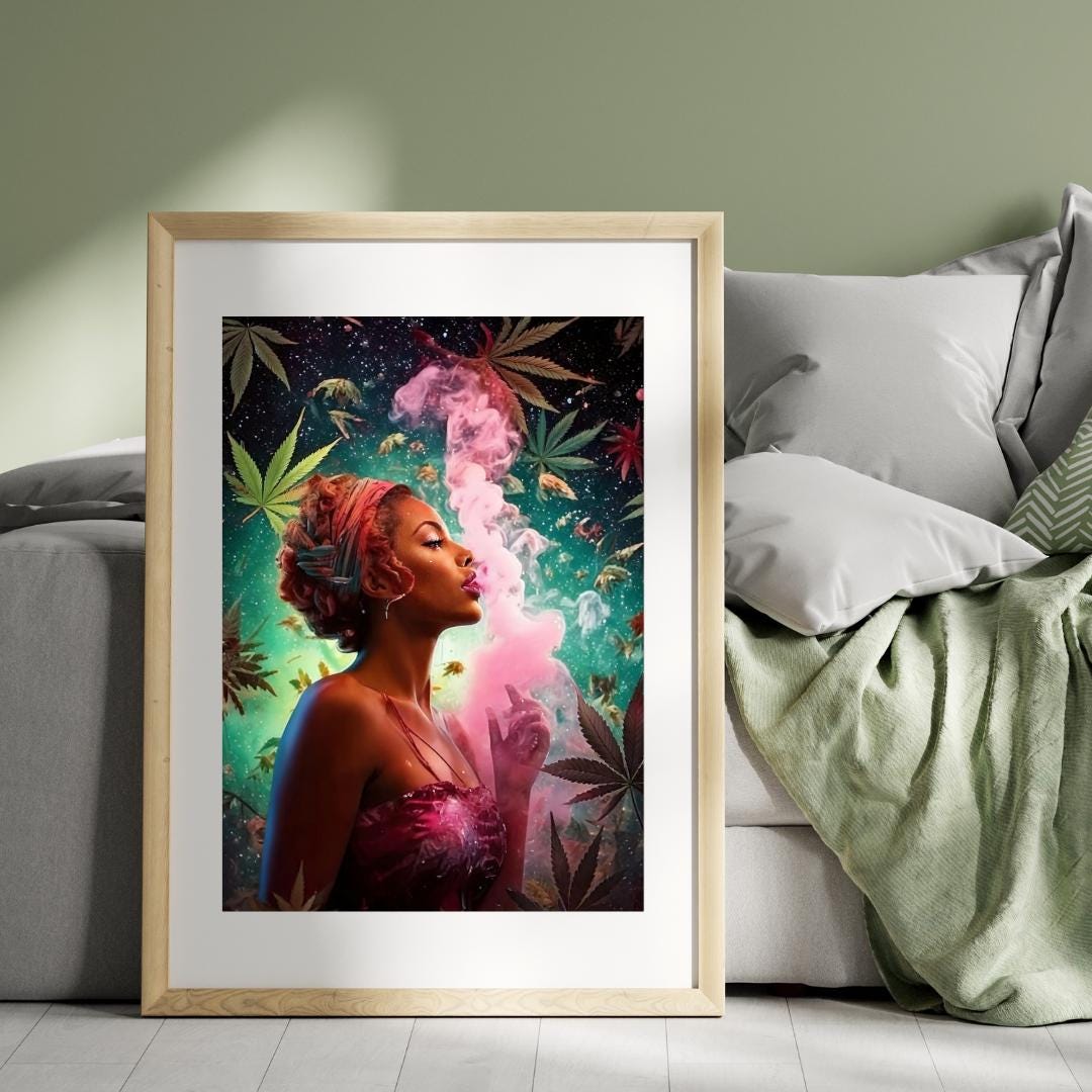 Trippie wall art, pink smoke cannabis poster