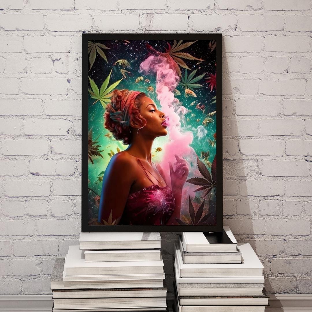 Trippie wall art, pink smoke cannabis poster