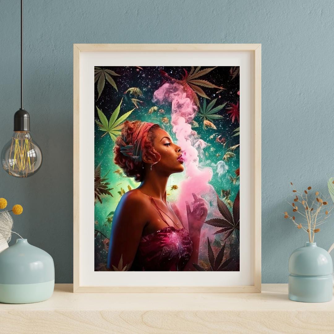 Trippie wall art, pink smoke cannabis poster