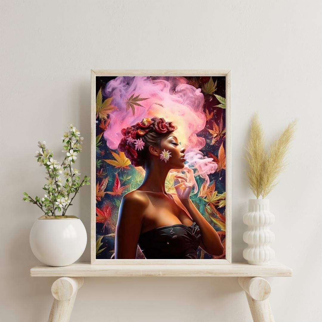 Pink smoke cannabis wall art aesthetic poster