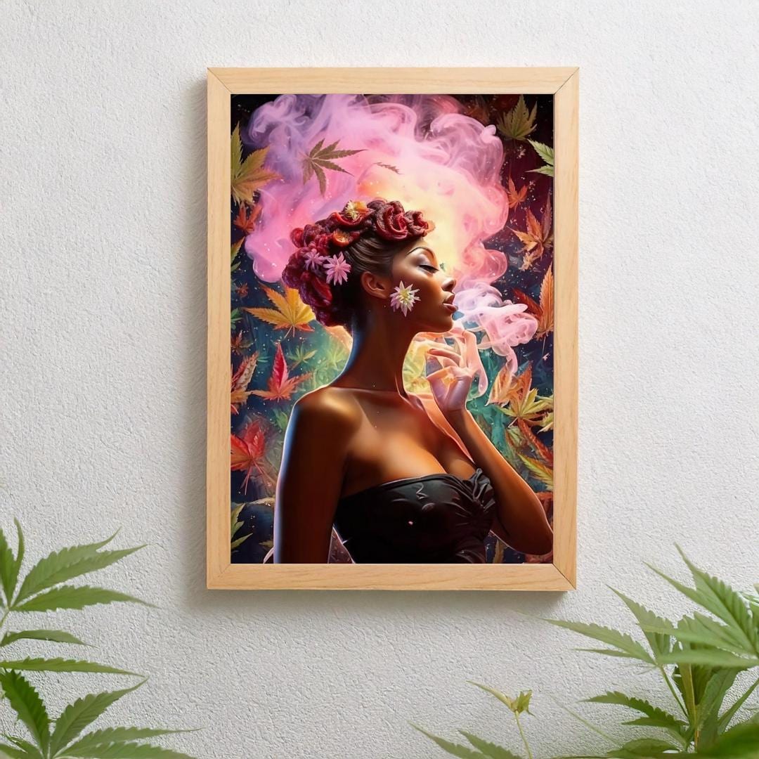 Pink smoke cannabis wall art aesthetic poster