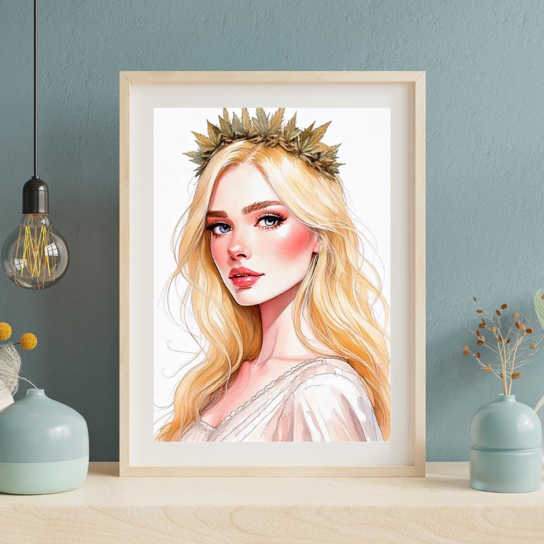 Beautiful blonde woman wearing a cannabis crown