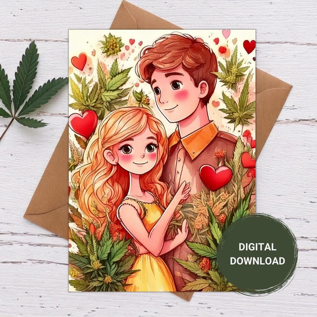 Romantic cannabis stoner couple Valentine&#39;s day card