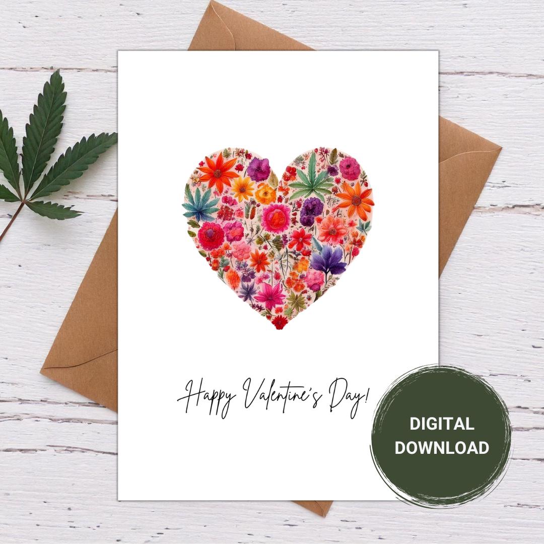 Cannabis and flower happy Valentine&#39;s Day card