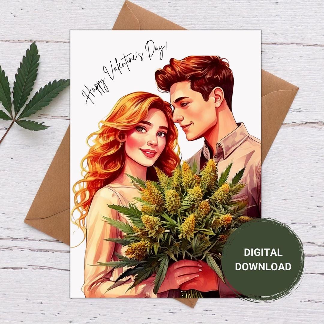 Cannabis bouquet happy valentine&#39;s day card