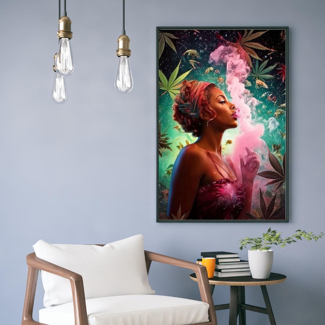 Trippie wall art, pink smoke cannabis poster