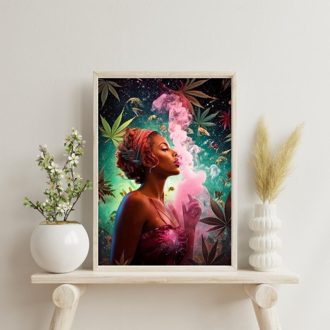 Trippie wall art, pink smoke cannabis poster