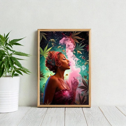 Trippie wall art, pink smoke cannabis poster