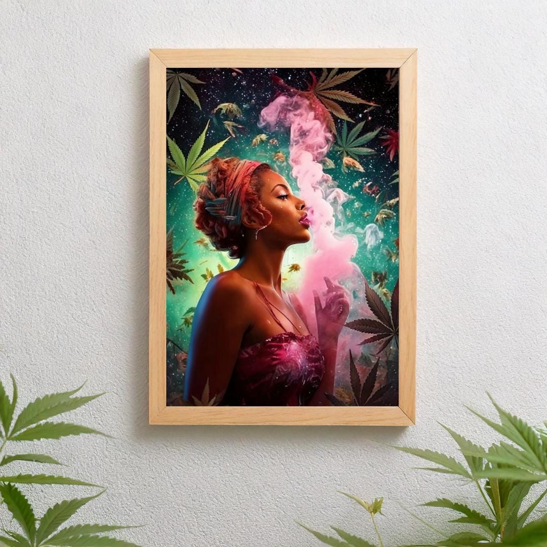 Trippie wall art, pink smoke cannabis poster