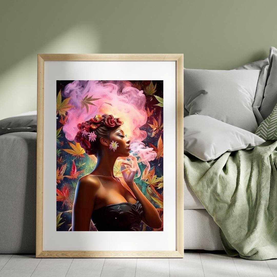 Pink smoke cannabis wall art aesthetic poster