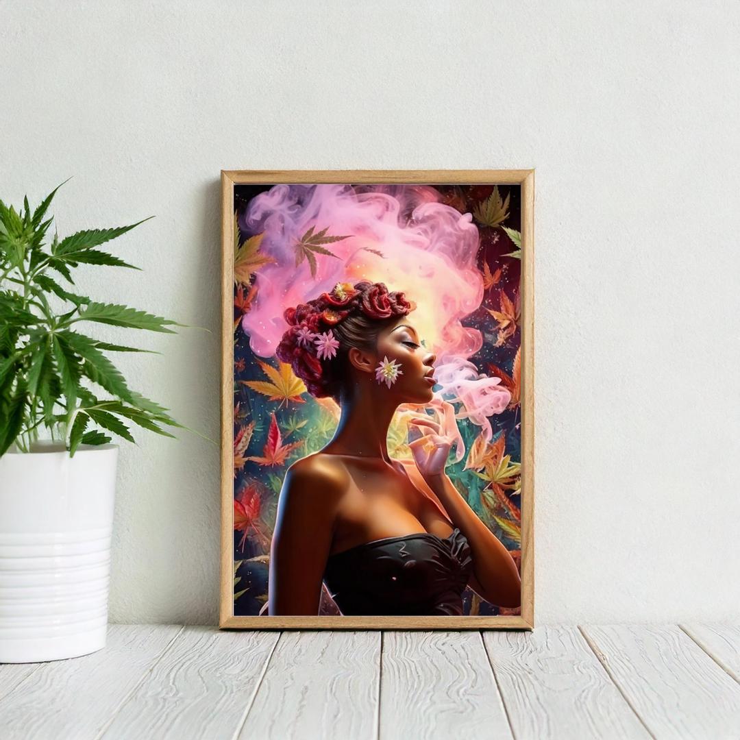 Pink smoke cannabis wall art aesthetic poster