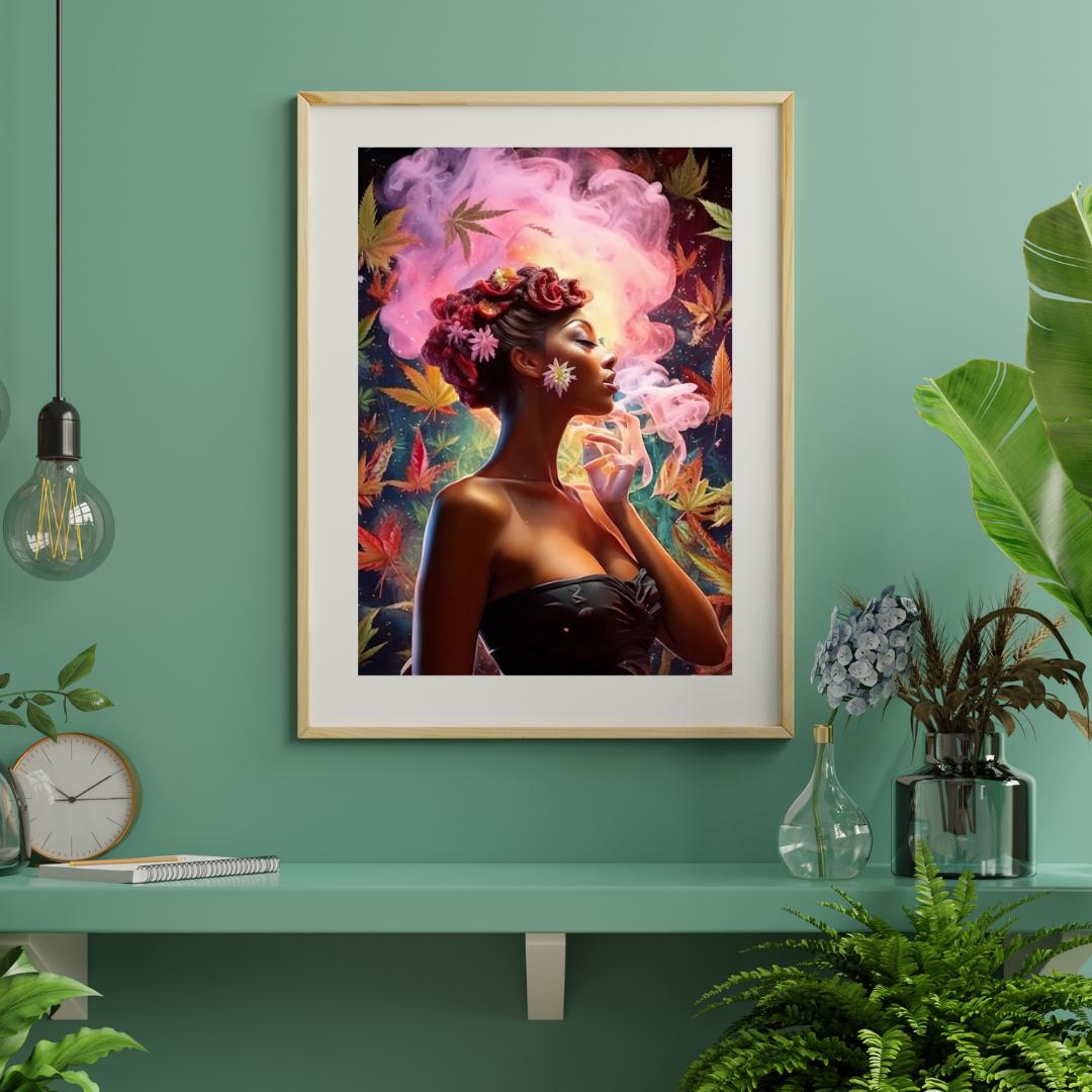 Pink smoke cannabis wall art aesthetic poster