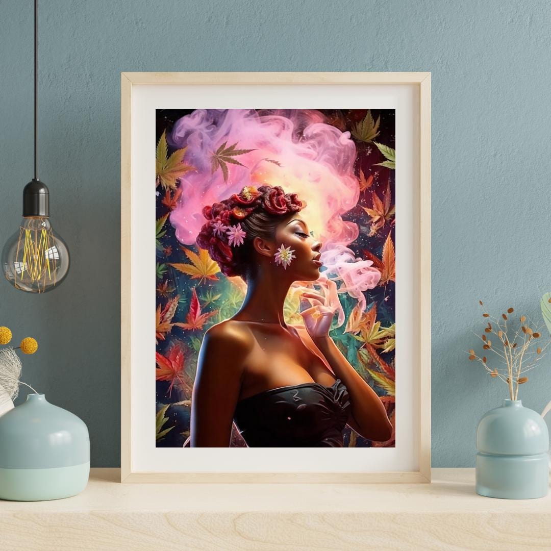 Pink smoke cannabis wall art aesthetic poster